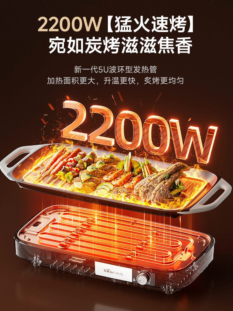 Bear-Shaped Barbecue Grill for Home Use, Integrated Grill and Fish Plate, Indoor Low-Smoke Cooking Machine, Detachable and Washable, Outdoor Electric Grill