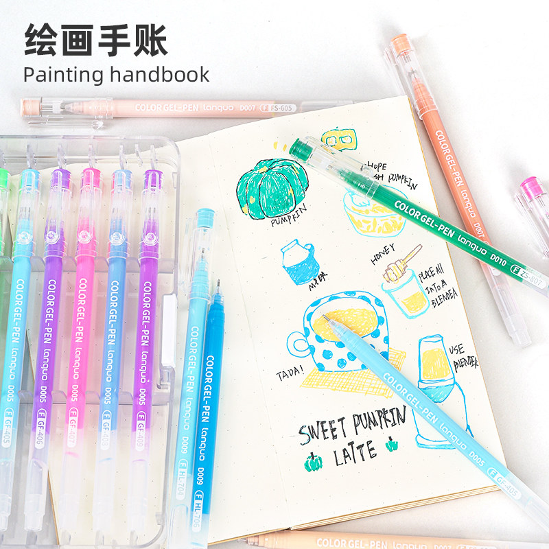 Blue Fruit Painting Journal Pen Gel Pen Full Set Neutral Pen Colorful Set Morandi Color Series Student Marker Pen Large Capacity Multi-Color Note-Taking Special Highlight Retro Acrylic Paint Pen Journal Pen