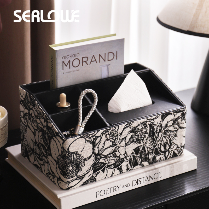 Shengluo Chinese-Style Multifunctional Tissue Box, Living Room Remote Control Storage, High-End Leather Jacquard Fabric Tissue Box