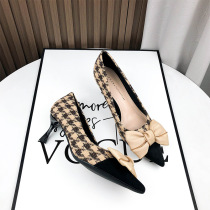 62-71A butterfly knot small fragrant wind high heel shoe woman temperament name Yuanye style Career 100 lap pointed fine heel