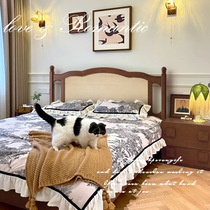 Nordic medieval style bed 1 5M1 8M double bed master bedroom retro French rattan bed wabi-sabi style bed and breakfast small apartment