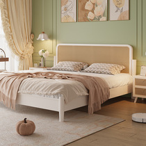 Furniture cream modern minimalist 1 style beige white rattan bed double French apartment 5 rattan bed and breakfast solid wood bed 1 meter 8