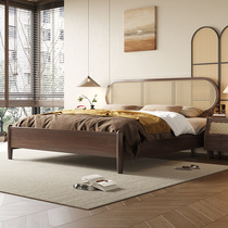 S home 1 5m French rattan all solid wood bed 1 8m storage double bed black small apartment master bedroom new style