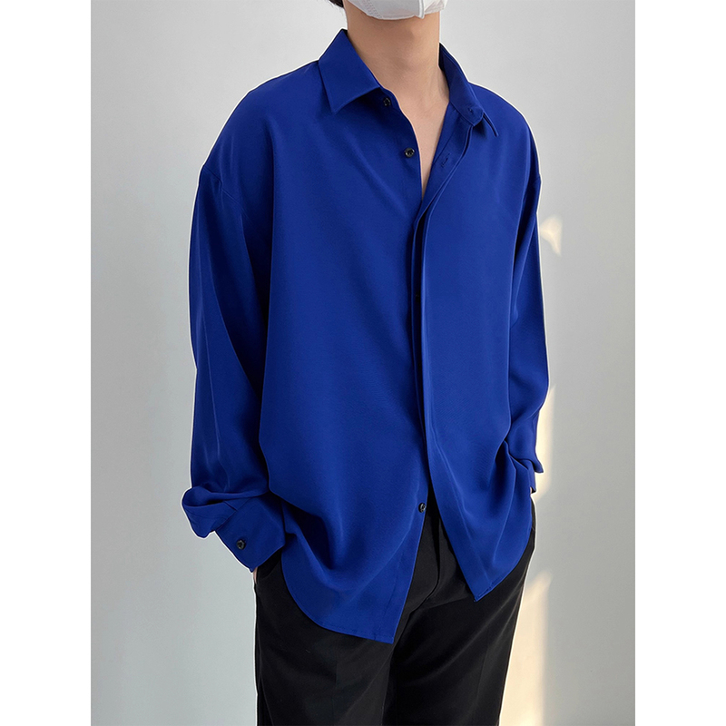 High-End Simple Klein Blue Shirt for Men, Long-Sleeved, Cool and Stylish, Solid Color Jacket for Teenagers, Spring and Autumn Drapey Shirt High-End Simple Klein Blue Shirt for Men, Long-Sleeved, Cool and Stylish, Solid Color Jacket for Teenagers, Spring and Autumn Drapey Shirt