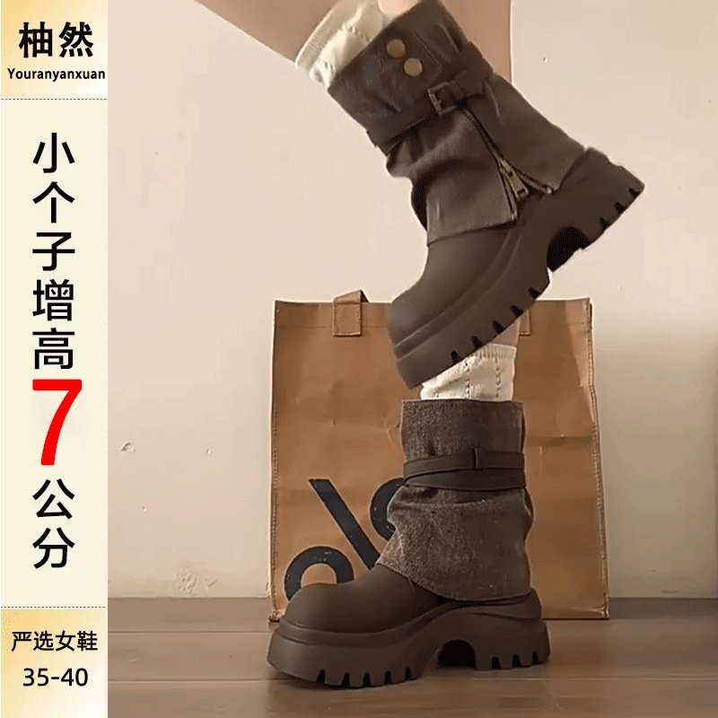 Коричневые ботинки Martin на толстой подошве в британском стиле в стиле ретро; новинка 2025 года; женские зимние полусапожки на толстой подошве из бархата