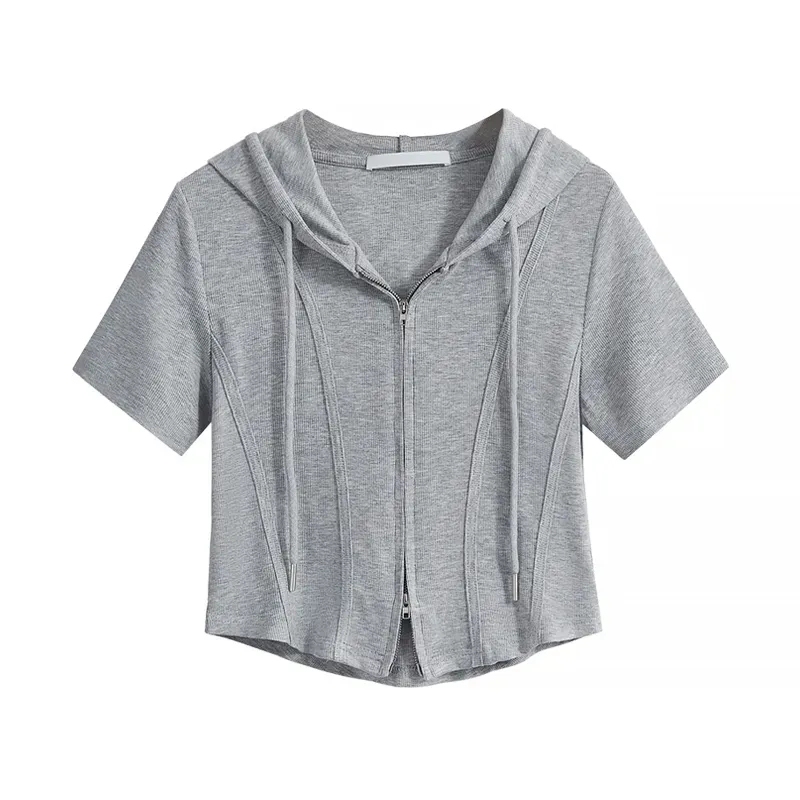 Plus Size Women's Short-Sleeved T-Shirt, 2023 Summer New Style, Slimming and Body-Covering Design, Hooded Top
