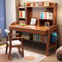Solid Wood Computer Desk Desk Bookshelf Integrated Table Students Home Bedroom Children Study Desk Junior High School Student Writing Desk