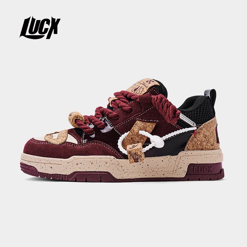 Lucx Men's Shoes 2026 New Niche Loafers Unisex Sports Casual Couple Versatile Thick-Soled Burgundy Sneakers