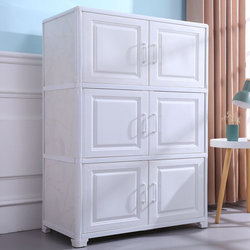 Simple double-door aluminum alloy wardrobe 85-side wide large-capacity home assembly bedroom small apartment plastic storage cabinet