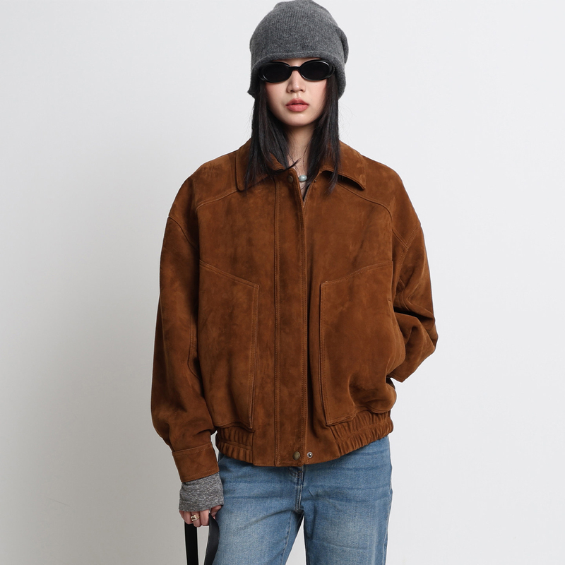 Song Jia's Same Style South African Imported Mixed Suede Lapel Retro Loose Sheepskin Jacket Genuine Leather Coat for Women