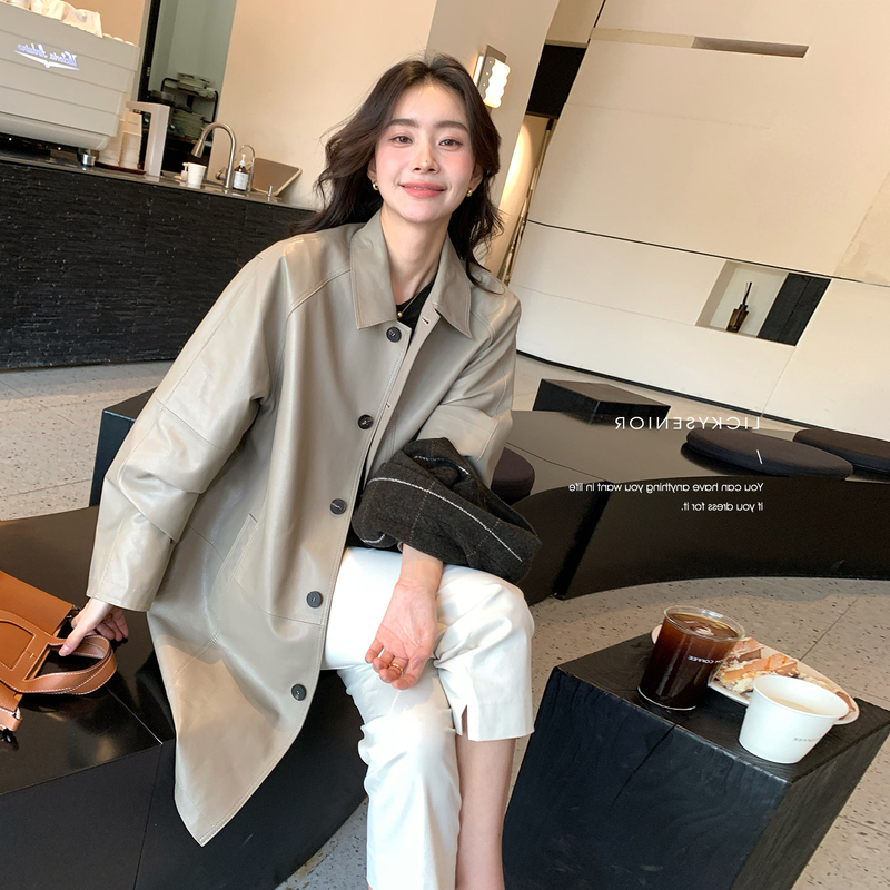 Lira One-Piece Two-Way Leather Trench Coat for Women, Early Autumn, Mid-Length Genuine Leather Jacket, High-End Casual Leather Coat Lira One-Piece Two-Way Leather Trench Coat for Women, Early Autumn, Mid-Length Genuine Leather Jacket, High-End Casual Leather Coat