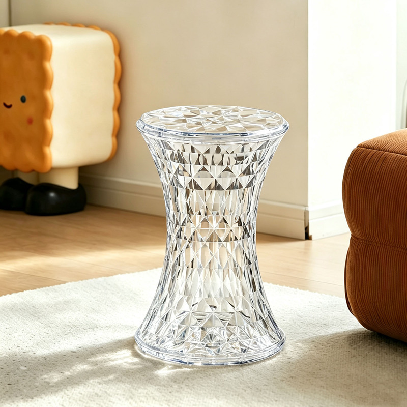 Nordic Creative Low Stool, Shoe-Changing Stool, Designer Transparent Acrylic Crystal Round Stool, Diamond Stool, Trendy Ins-Style Side Table