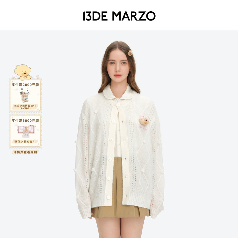 13De Marzo Floral Series 2026 Early Autumn New Semi-Sheer Floral Knit Cardigan Casual Round Neck Sweater 13De Marzo Floral Series 2026 Early Autumn New Semi-Sheer Floral Knit Cardigan Casual Round Neck Sweater