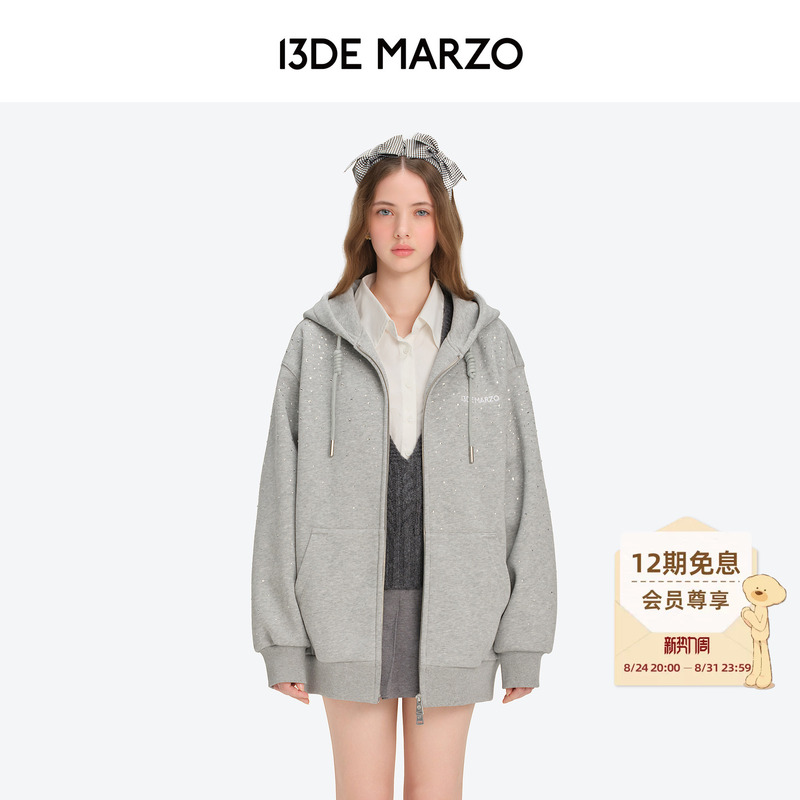 13De Marzo Unisex Imitation Diamond Loose Sweatshirt Autumn Fleece-Lined Fashion Casual Loose Hooded Jacket 13De Marzo Unisex Imitation Diamond Loose Sweatshirt Autumn Fleece-Lined Fashion Casual Loose Hooded Jacket