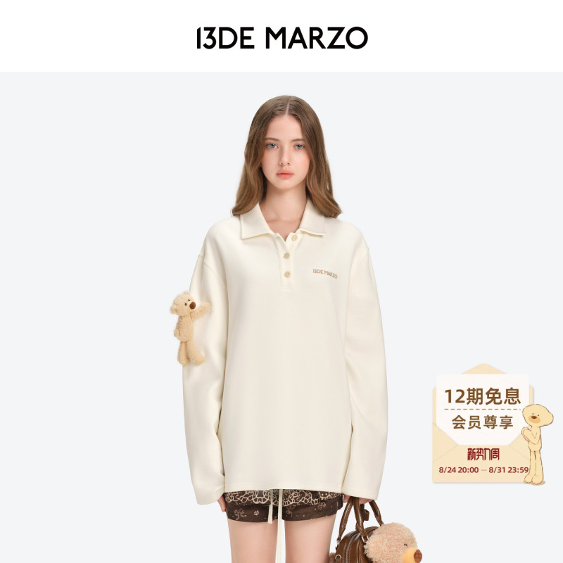 13De Marzo Unisex Polo Collar Basic Bear Pullover Top Simple and Versatile Autumn Long Sleeve T-Shirt 13De Marzo Unisex Polo Collar Basic Bear Pullover Top Simple and Versatile Autumn Long Sleeve T-Shirt