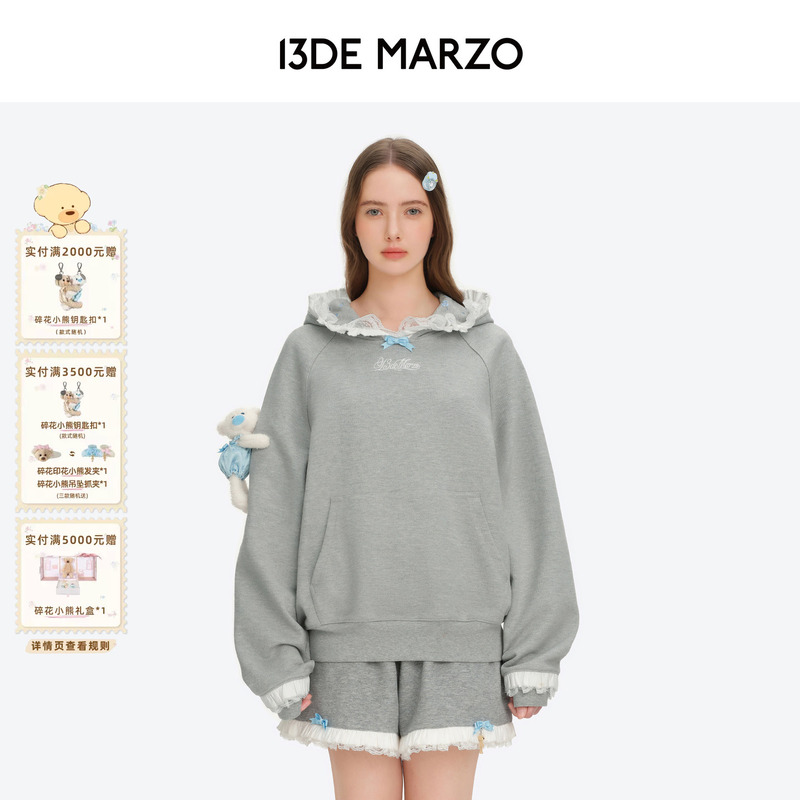 13De Marzo Floral Series 2026 Early Autumn New Lace Brim Raglan Sleeve Hoodie Sweatshirt 13De Marzo Floral Series 2026 Early Autumn New Lace Brim Raglan Sleeve Hoodie Sweatshirt