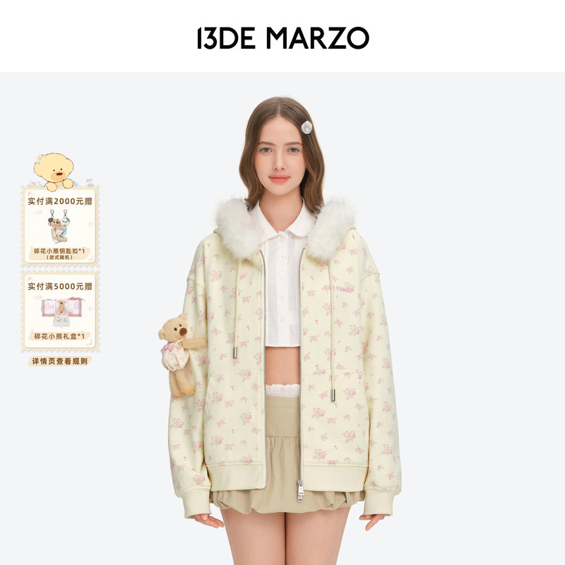 13De Marzo Floral Series 2026 Early Autumn New Floral Fur Collar Zipper Hoodie Sweet Hooded Sweatshirt 13De Marzo Floral Series 2026 Early Autumn New Floral Fur Collar Zipper Hoodie Sweet Hooded Sweatshirt