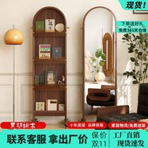 New Chinese style full-length mirror black walnut solid wood home floor-standing fitting mirror back storage multi-functional mobile dressing mirror