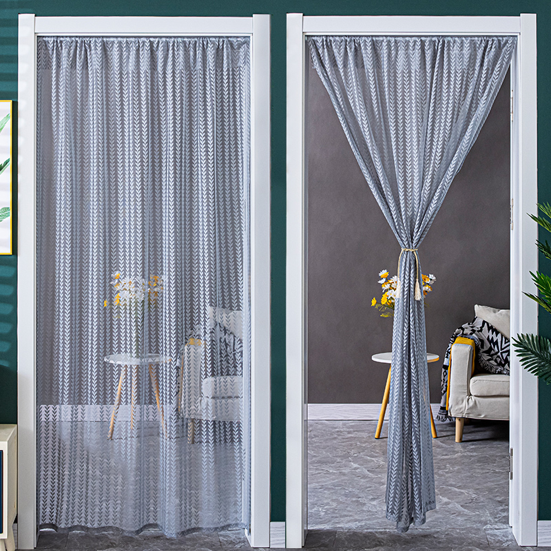 Lace Door Curtain for Summer, Mosquito and Fly Prevention, ins Wind Gauze Curtains, Breathable, for Bedroom, Home Use, No-Drill Telescopic Rod Partition Curtain