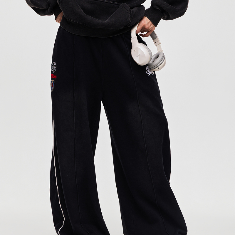 Gost&Y2Ng Fried-Color Curved Hem Sweatpants, Washed and Faded, Drawstring Cuffed Loose Casual Pants