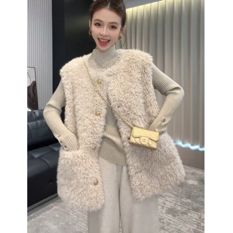 High-End Fur Integrated Lamb Wool Vest for Women 2024 Autumn and Winter New Style Loose and Fashionable Vest Jacket