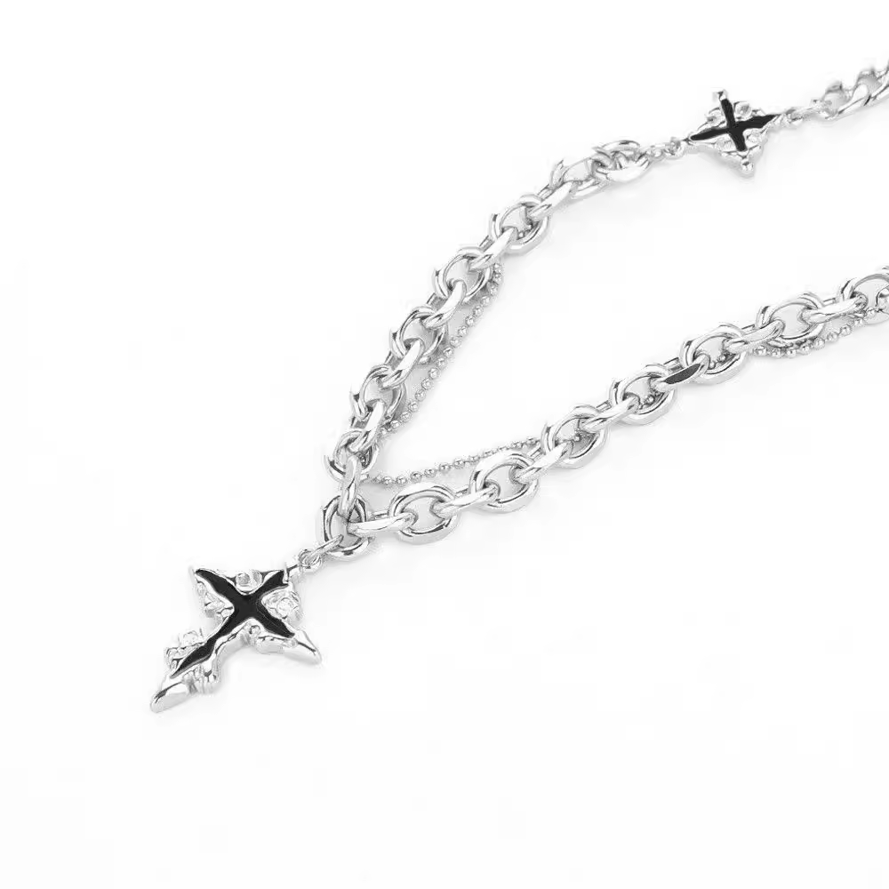 Melted Cross Pendant Necklace for Men, High-End, Cool and Trendy Sweater Chain, Men's Niche Design Clavicle Chain