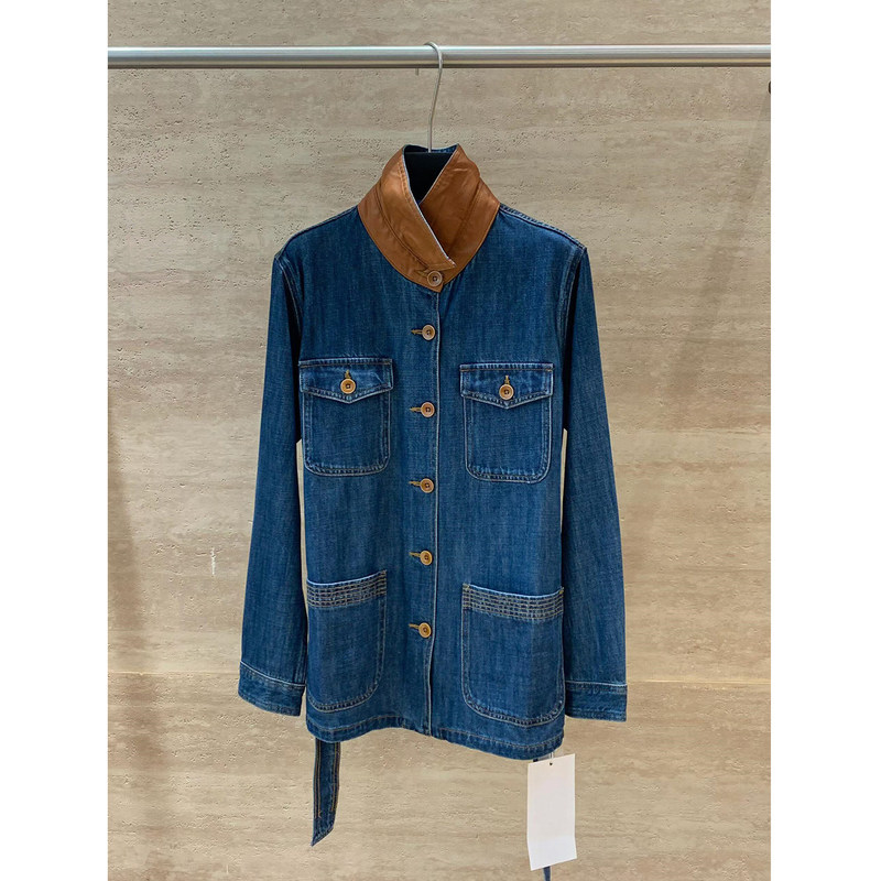 Vintage High-End Color-Blocked Denim Jacket, Autumn 2026 New Style, Mid-Length, Waist-Cinching, Tie-Up Jacket, Old Money Style Top Vintage High-End Color-Blocked Denim Jacket, Autumn 2026 New Style, Mid-Length, Waist-Cinching, Tie-Up Jacket, Old Money Style Top
