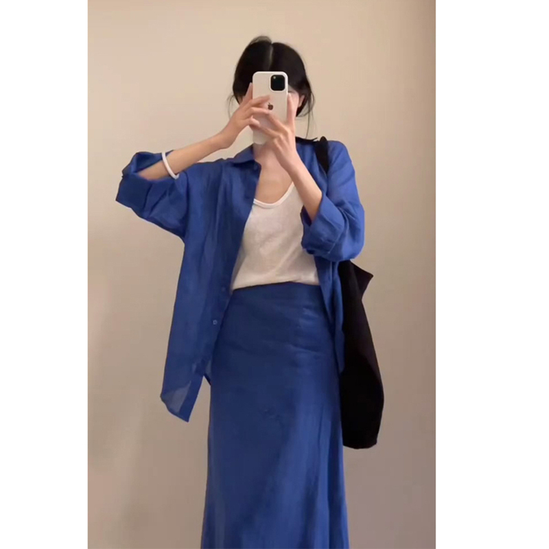 Lazy Style Casual Linen Shirt Suit for Women, Summer Elegant, Age-Reducing, Loose Cotton and Linen Sun Protection Clothing, Skirt Two-Piece Set Lazy Style Casual Linen Shirt Suit for Women, Summer Elegant, Age-Reducing, Loose Cotton and Linen Sun Protection Clothing, Skirt Two-Piece Set