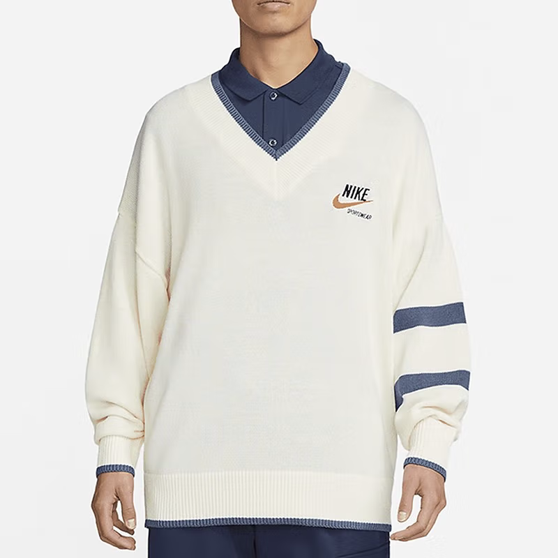 Nike Sweatshirt Men's Logo Casual V-Neck Sweater Loose Knitted Fashion Preppy Style Pullover Dx0009-133