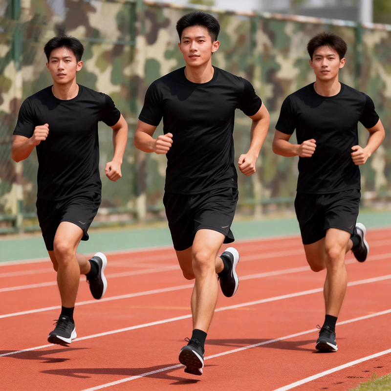 Authentic Fitness Training Clothing for Men, Round Neck T-Shirt, Short-Sleeved Shorts Set, Quick-Drying, Breathable, Black, Unbranded Training Clothing