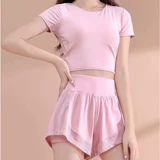 Модный шелковый спортивный костюм, шорты для спортзала, комплект, в западном стиле, изысканный стиль, короткий рукав, для бега