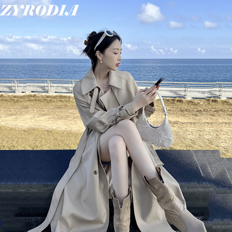 Zyrodia Windbreaker Jacket Spring New Trendy Mid-Length Style for Petite Figures, British Style with a High-End Feel, Korean Version Coat