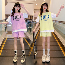 Girls Summer Summer Suite 2024 new childrens summer clothes fashionable Yangtze Yangtze Girls Girls Boy Boy Street Sportwear