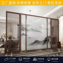 The new Chinese screen partitions the living room to block the office wine tea room entrance gate solid wood lattice screen customization