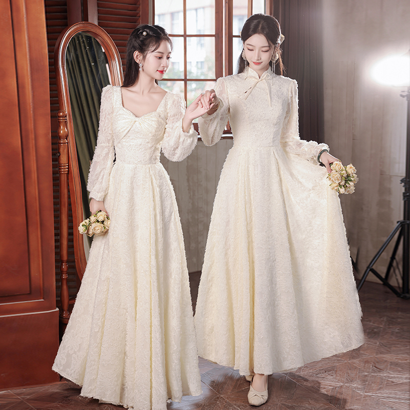 Champagne-Colored Bridesmaid Dress 2026 New Style, Can Be Worn Casually, Sister Group High-End Niche Long-Sleeved Stunning Dress for Women Champagne-Colored Bridesmaid Dress 2026 New Style, Can Be Worn Casually, Sister Group High-End Niche Long-Sleeved Stunning Dress for Women