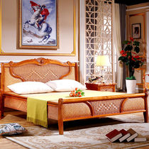 Youli rattan mat rattan art large bed rattan bed Chinese double bed 1 5 meters 1 8 meters bedroom rattan rattan honey
