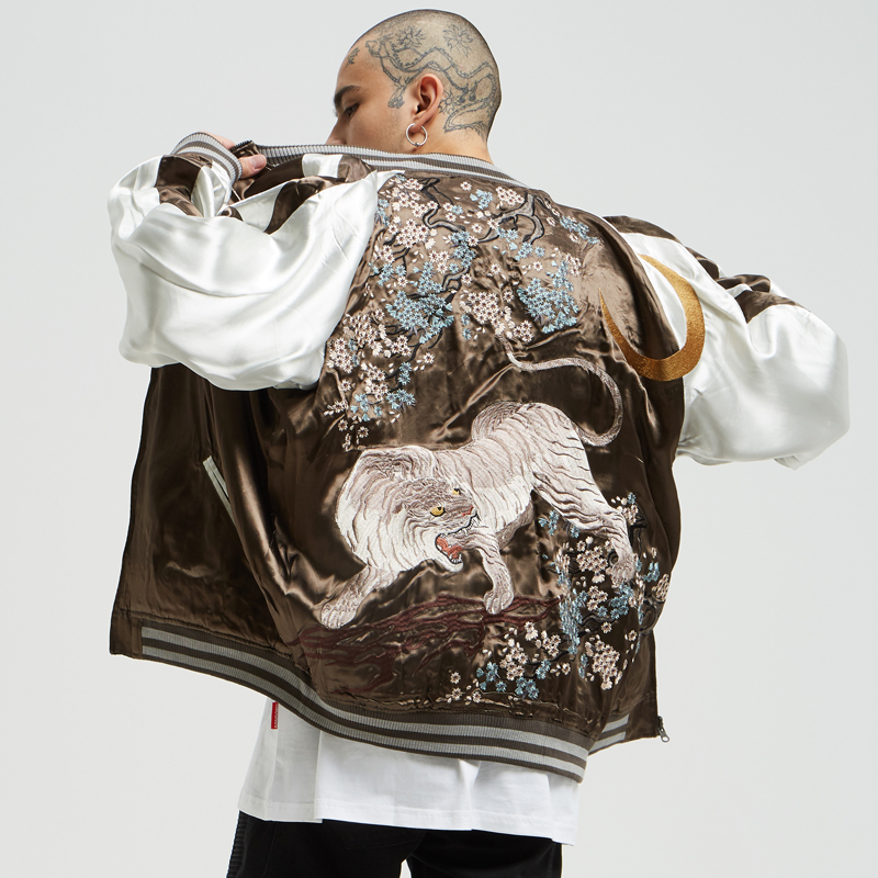 (Important) Longding Skajan Heavy Embroidery Bamboo Tiger Yokosuka Japanese Style Unisex Autumn Baseball Jacket