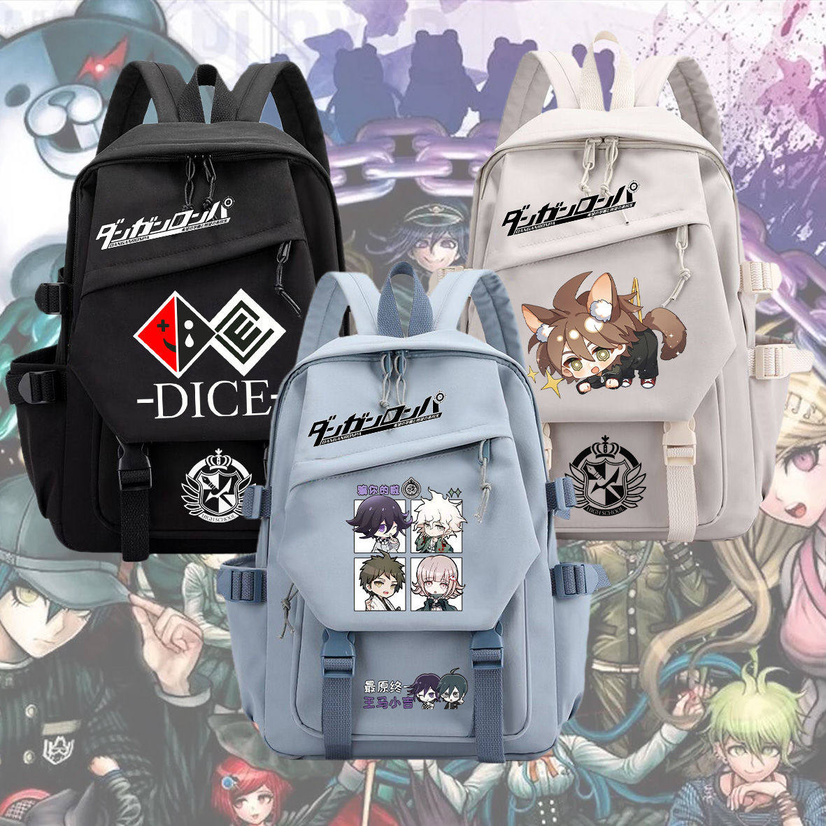 danganronpa mini backpack Roffatide Anime Monokuma Printed Schoolbag Laptop Rucksack with USB Charging Port & Headphone Port Black Danganronpa black and white bear