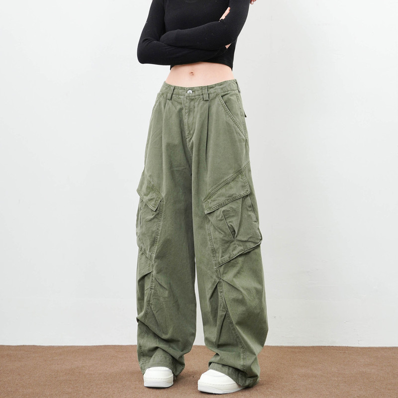 Free Sonata American Retro Style Cargo Pants with Large Side Pockets and Pleated Design, Unisex Loose Casual Pants