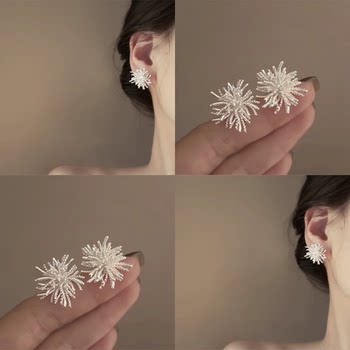 925 Silver Needle Fireworks Earrings, Exquisite and Minimalist Style, Unique Earrings, Fashionable, Light Luxury, High-End Feel, New Trendy Ear Jewelry