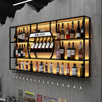 Nordic iron wine rack wall-mounted storage rack wall cabinet display rack restaurant creative wine cabinet upper wall luminous red wine rack