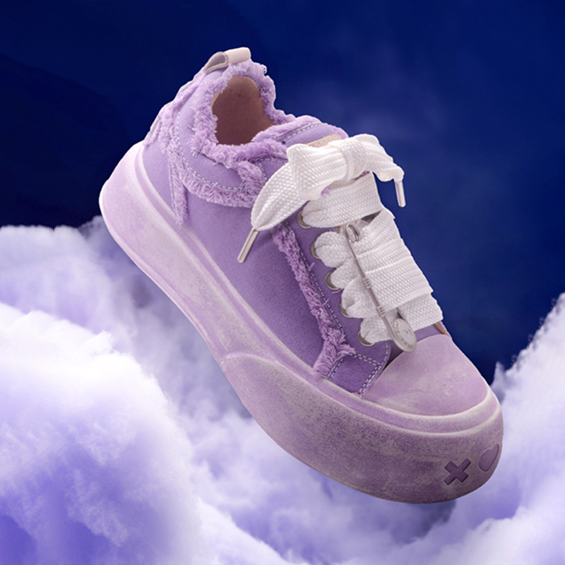 [Same Style as Zhang Yixing] Soap Opera Purple Bubble Shoes with Thick Soles and Canvas Shoes 2024 New Summer Model