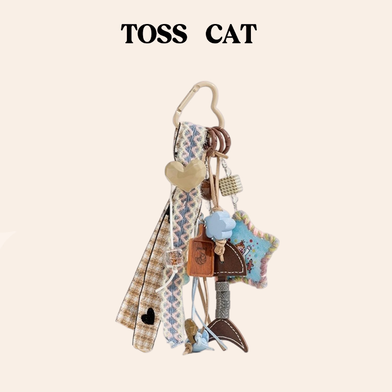 Authentic British Toss Cat Melard Woven Lanyard Bag Charm Exquisite High-End Keychain Bag Accessory