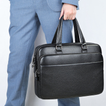 Light luxury high-end horizontal style first-layer cowhide mens bag genuine leather portable shoulder crossbody bag 15-inch computer bag briefcase