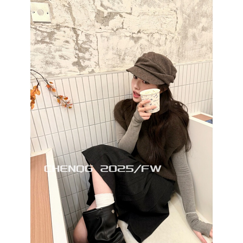 Chenqg/Chen Qian Guan Coffee-Colored Turtleneck Layered Knit Sweater for Women, New Autumn and Winter Base T-Shirt Two-Piece Set Chenqg/Chen Qian Guan Coffee-Colored Turtleneck Layered Knit Sweater for Women, New Autumn and Winter Base T-Shirt Two-Piece Set