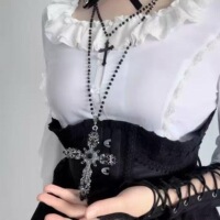 Dark Gothic style Lolita black cross multi-layer beaded long necklace niche light luxury hot girl sweater chain
