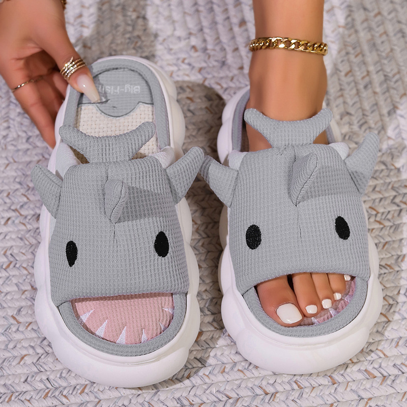 Cross-Border Amazon In-Stock Small Shark Linen Slippers, Suitable for All Seasons, Indoor ins Cotton Slippers, Home Cartoon Cotton and Linen Slippers