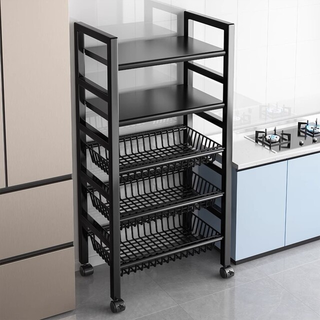 German Imported Stainless Steel Kitchen Storage Rack, Floor-Standing Multi-Layer Household Bathroom Trolley, Vegetable Basket Storage Shelf