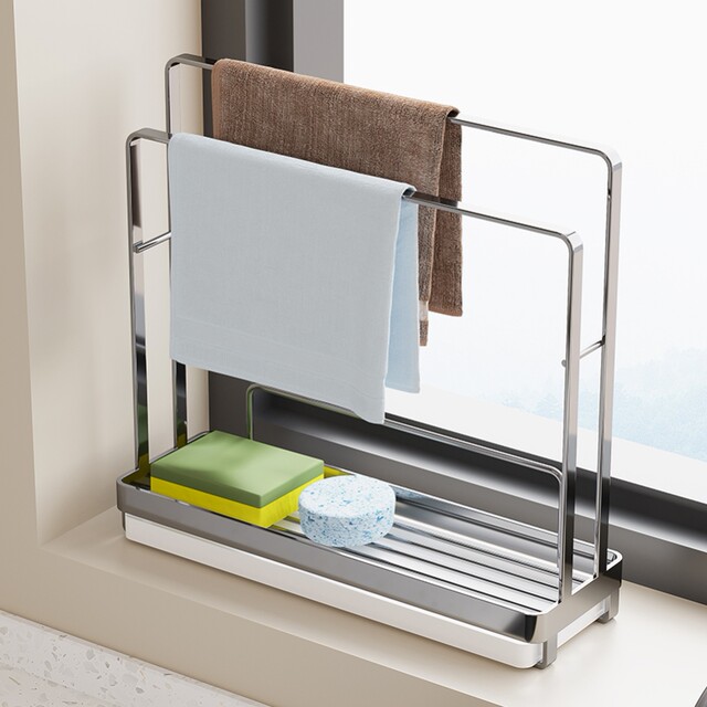 German Imported Kitchen Storage Rack, Draining Stainless Steel Organizer, Window Sill, Extremely Narrow Sink Gap, Towel Cloth