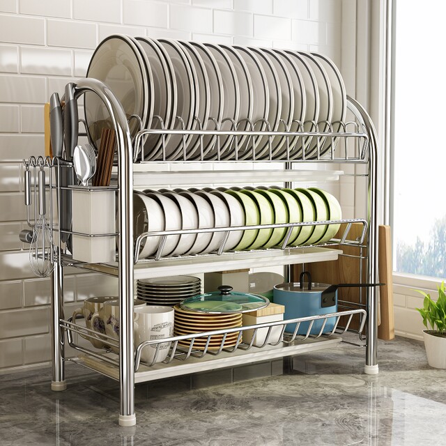 German Imported Kitchen Storage Rack, Floor-Standing Multi-Layer Storage and Draining Dish Rack, Double-Layer Bowl and Tableware Storage Organizer